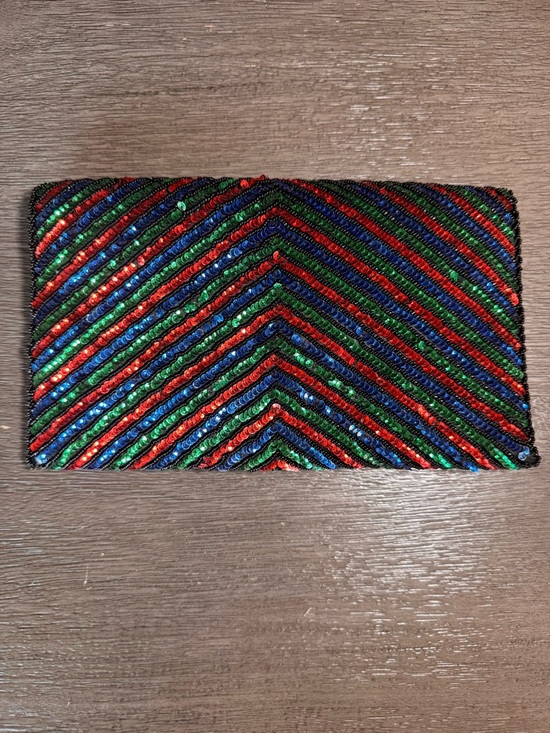 Vintage Beaded Sequin Clutch Purse Black Red Green Blue - Picture 4 of 8